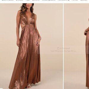 Lulu's Shining Luxury Bronze Metallic Lurex Cutout Maxi Dress